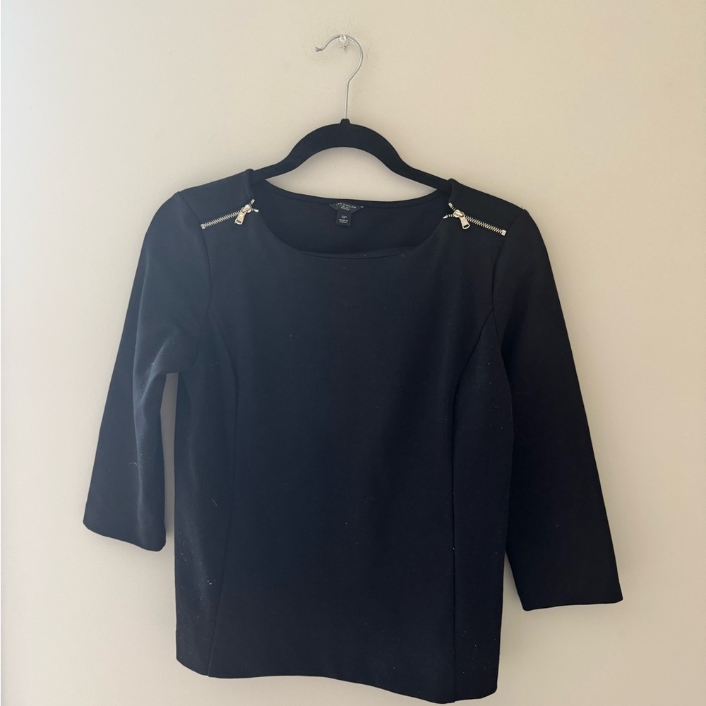 Black Women's Zip-Accent Ponte Top